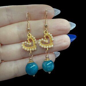 Earrings Blue Appetite Heart dangle gemstone jewelry fashion accessories new
